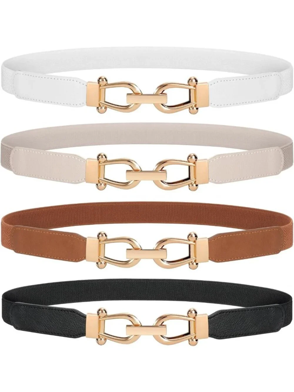 Set of 4 Retro Stretch Skinny Belts for Dresses with Gold Buckle - Women's